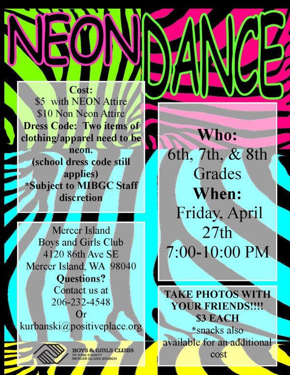 Middle School Neon Dance Mercer Island, WA Patch
