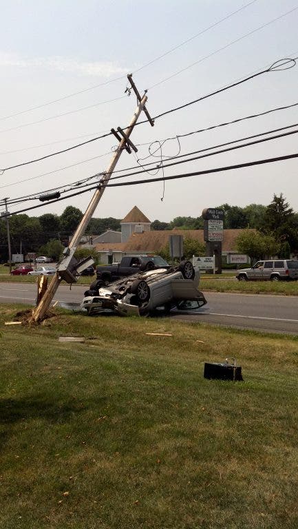 Overturned Car Snaps Utility Pole On Route 34 | Wall, NJ Patch