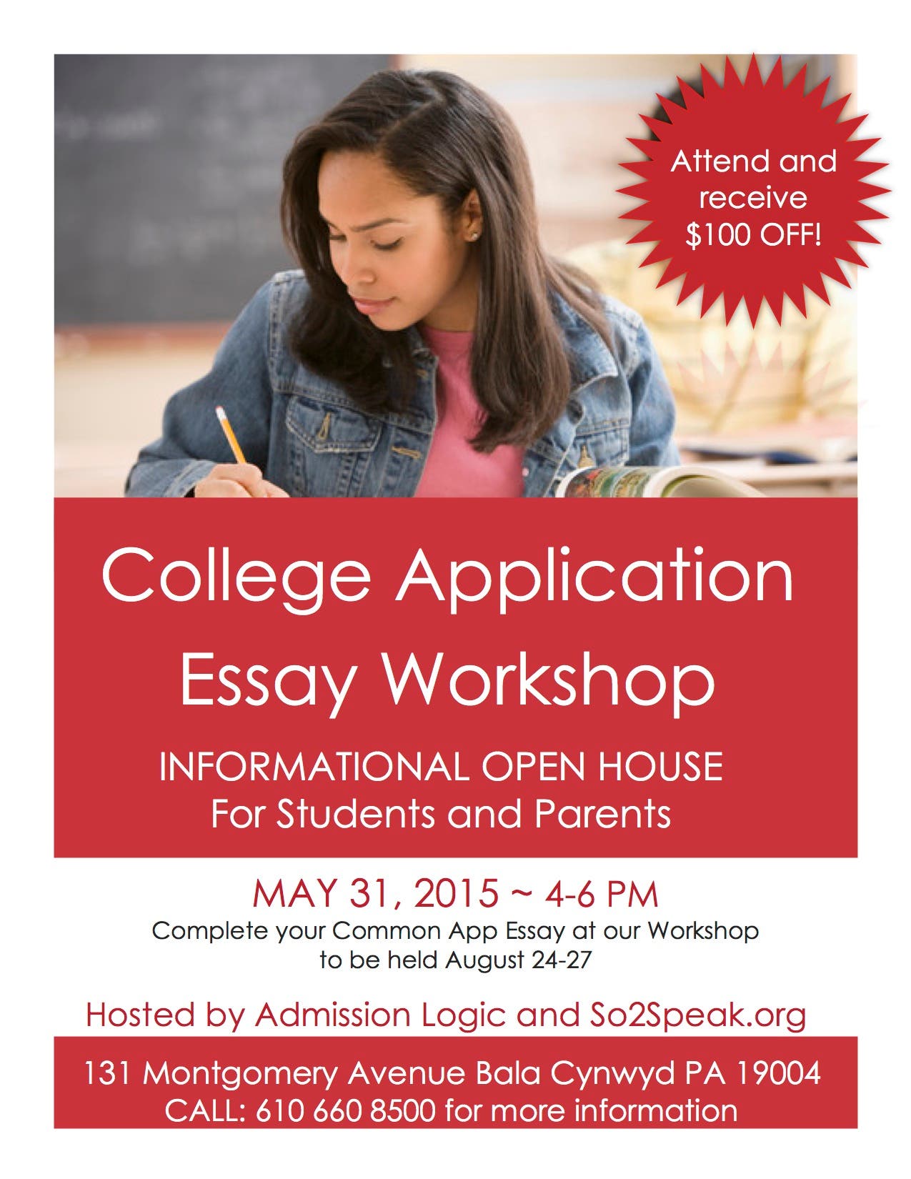 College Essay Workshop Open House in Bala Cynwyd, May 31, 4-6 PM | Bryn ...