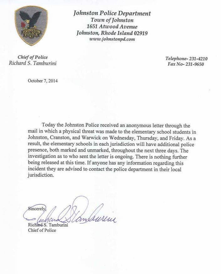 School Attendance Down Due To Letter Threat Cranston RI Patch