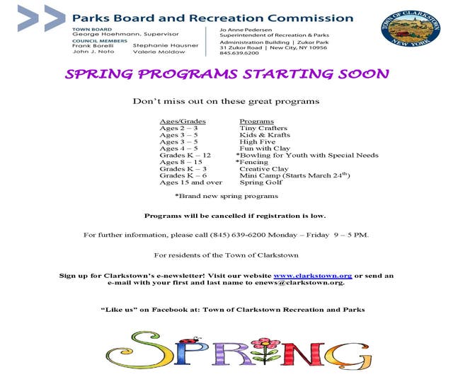 Program Starting Soon Town of Clarkstown Spring Programs Starting Soon | New City, NY Patch