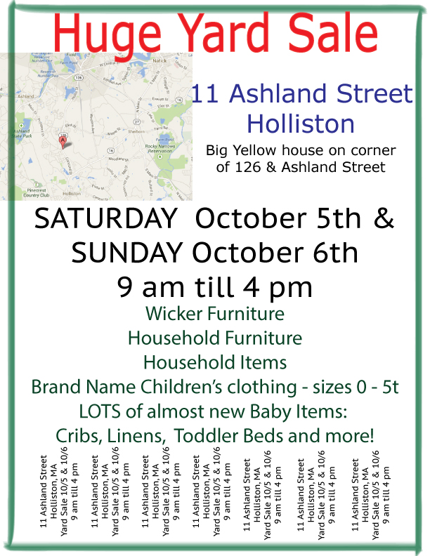 Huge Yard Sale Holliston 10/5 & 10/6 Framingham, MA Patch