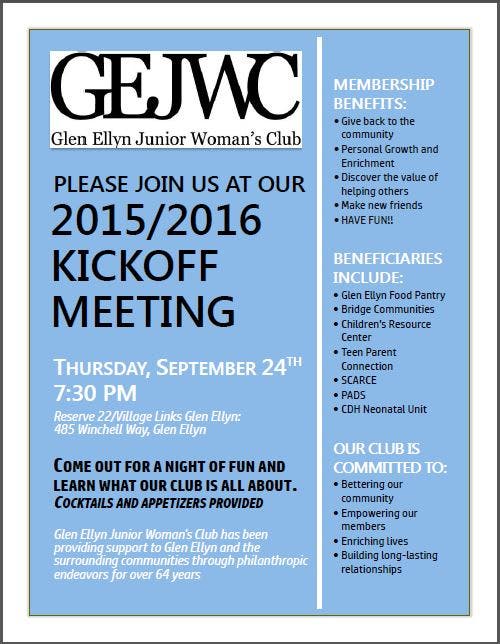 Glen Ellyn Junior Woman's Club Kickoff Meeting Glen Ellyn, IL Patch