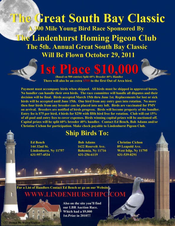 The Lindenurst Homing Pigeon Club Fifth Annual Great South Bay Classic
