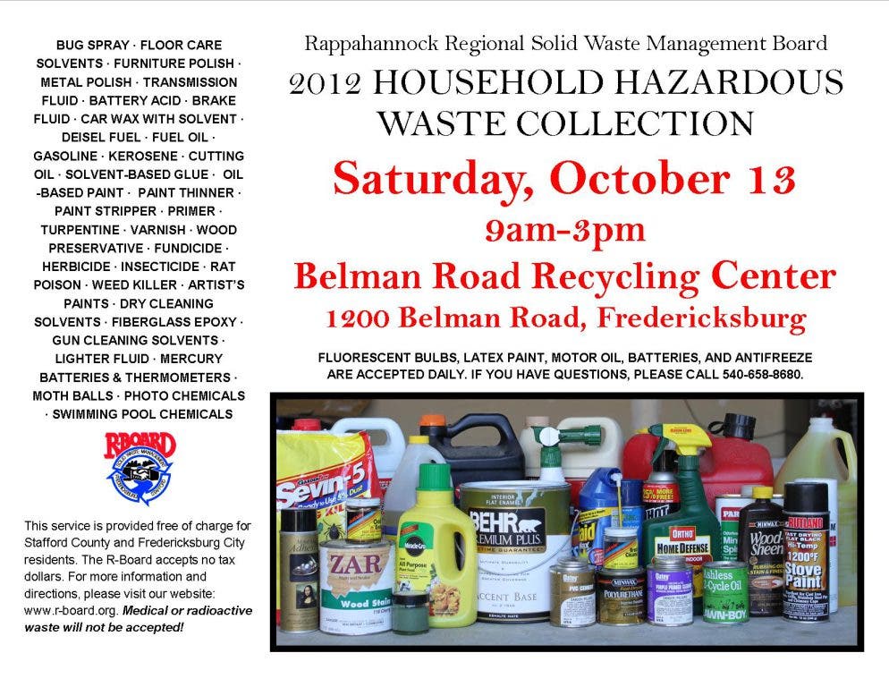 Household Hazardous Waste Day Fredericksburg, VA Patch