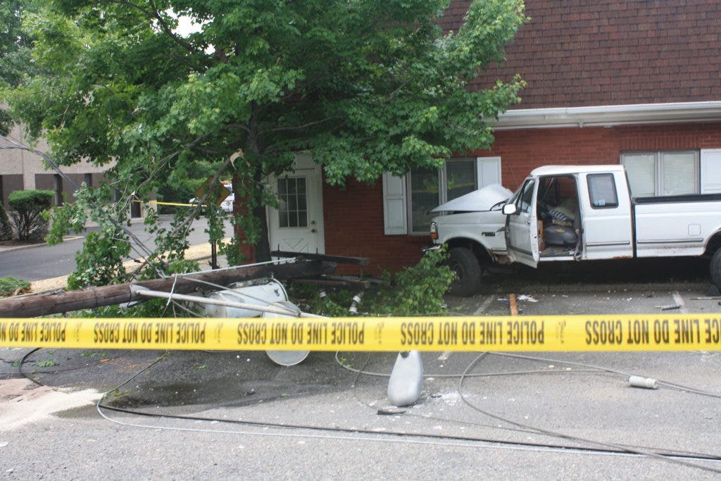 Pickup Truck Slams Into Utility Pole Then Building, Knocks Out Power ...