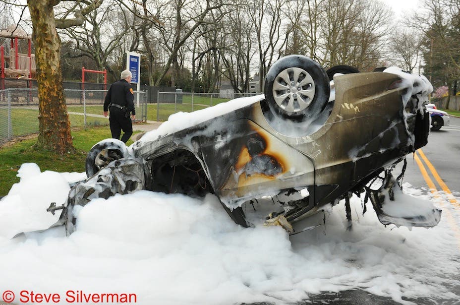 Car Overturns, Bursts Into Flames After Crash Into Tree in Commack ...