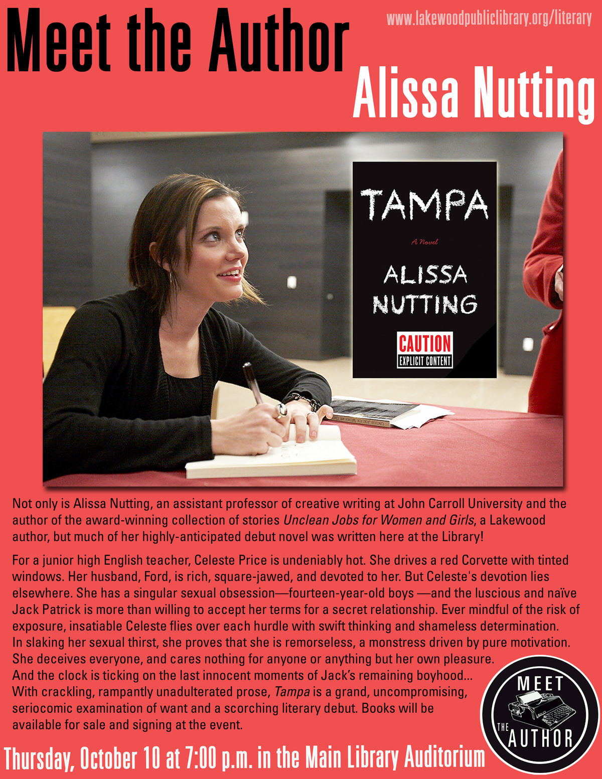 Meet the Author Tampa A Novel by Alissa Nutting Lakewood,