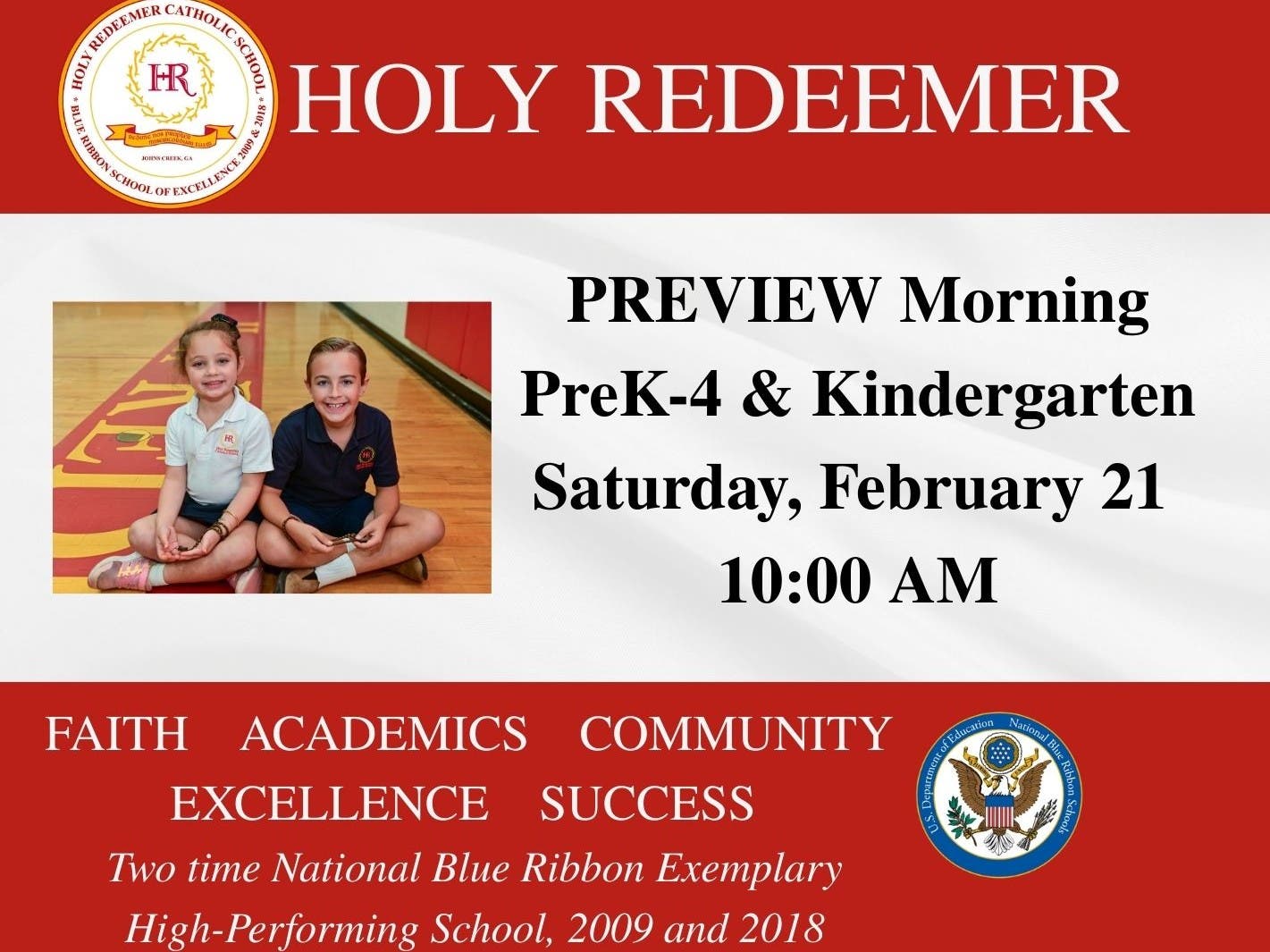 Holy Redeemer Preview Morning PreK-4 & Kindergarten for the 2026-2027 School Year 