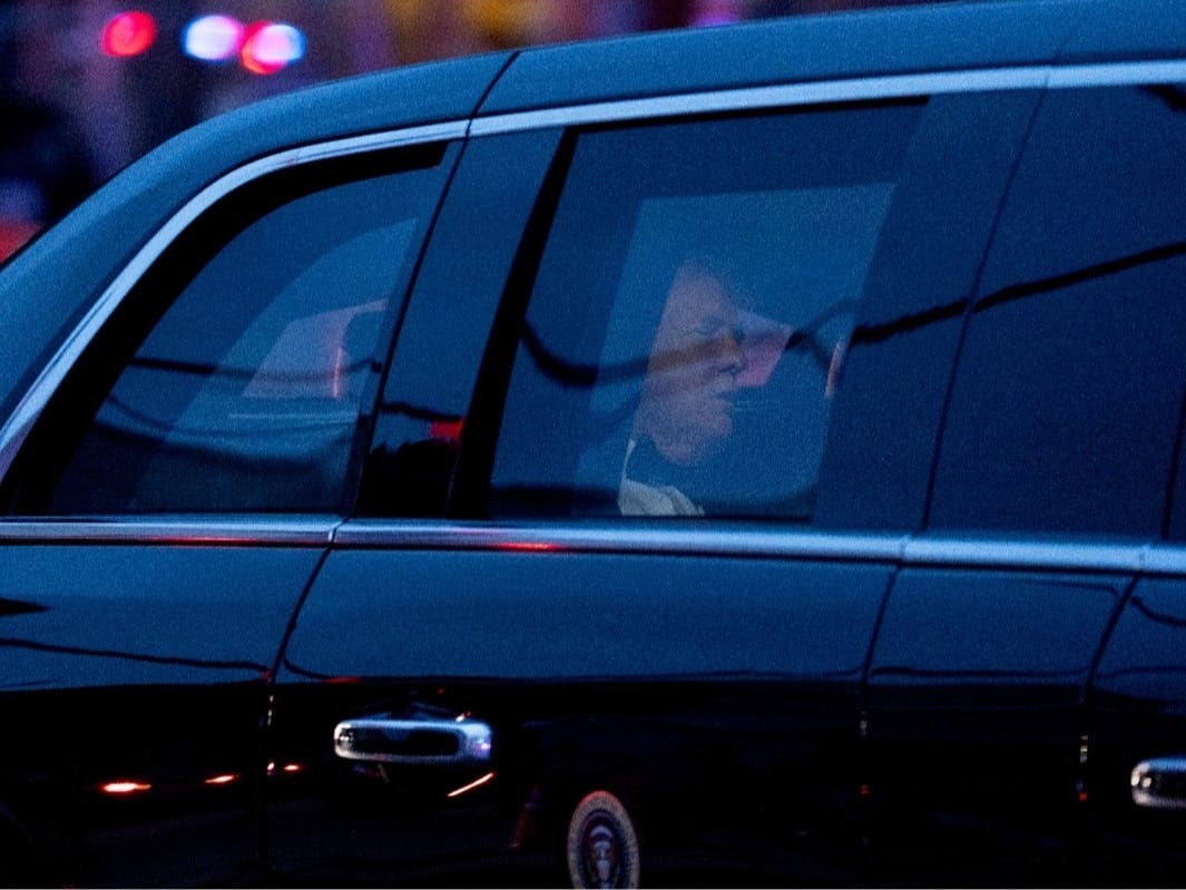 President Donald Trump arrives to the White House Correspondents Dinner, Saturday, April 25, 2026, in Washington before the evacuation.