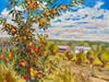 "Apple of My Eye", oils, 18x24, plein air in oils. DeMerritt Farm Apple Orchards. Many plein air paintings of NH and Maine.
