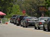 Cars line up for coronavirus testing at Hansen Dam Recreation Center, Tuesday, July 7, 2020, in Los Angeles.