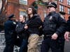 Police detain Emir Balat after he attempted to detonate an improvised explosive device during a counterprotest against far right influencer Jake Lang staging an anti-Islam protest outside Gracie Mansion, Saturday, in New York City.