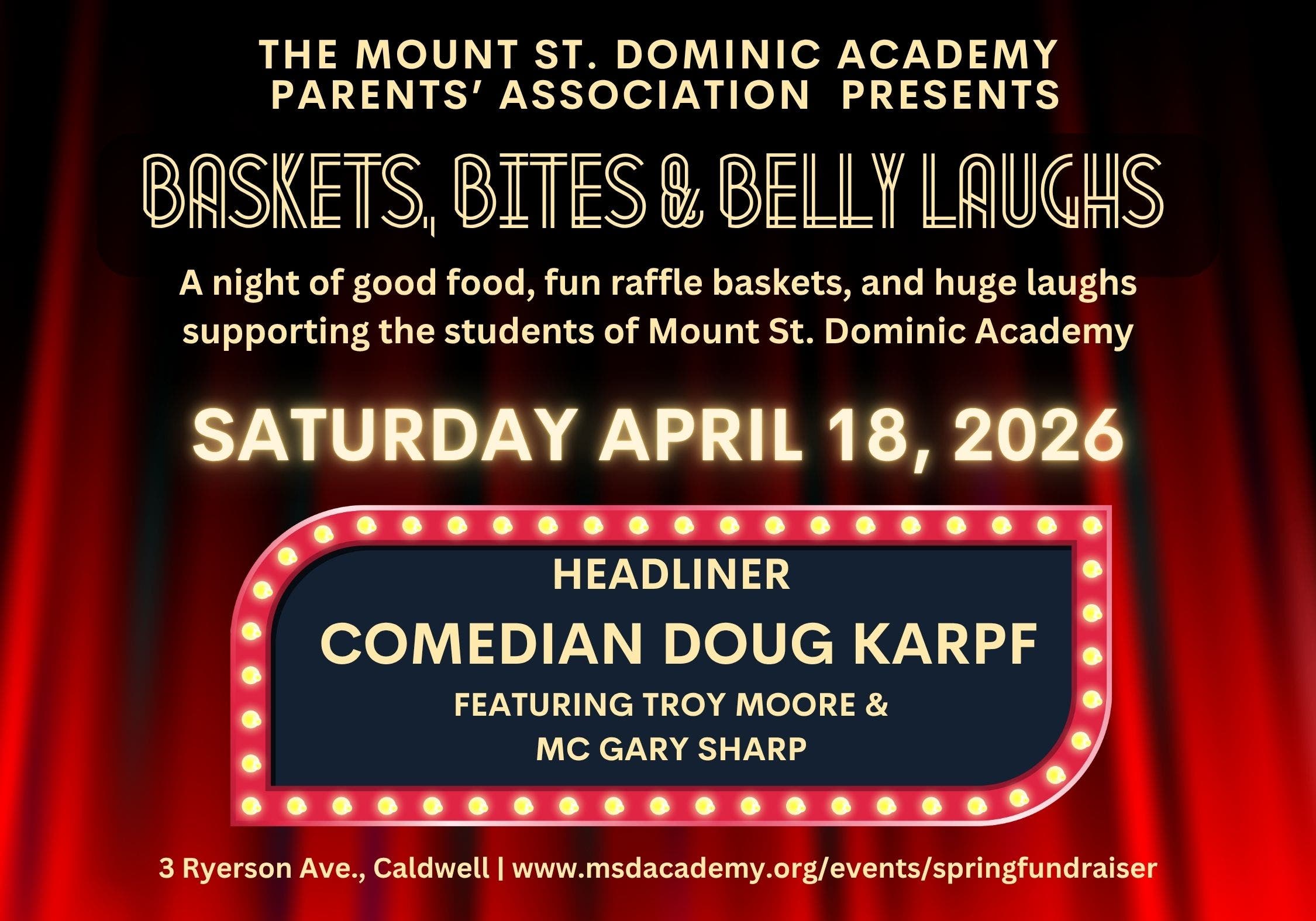 Baskets, Bites and Belly Laughs: Comedy Night at Mount St. Dominic Academy