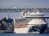 The Grand Princess arrives in San Francisco Bay on Monday, March 9, 2020. The cruise ship, which had maintained a holding pattern off the coast for days, is carrying people who tested positive for COVID-19, a disease caused by the new coronavirus.