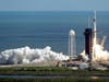 A SpaceX Falcon 9 rocket with astronauts lifts off on Pad 39A at the Kennedy Space Center in Cape Canaveral, Florida, for a mission to the International Space Station.