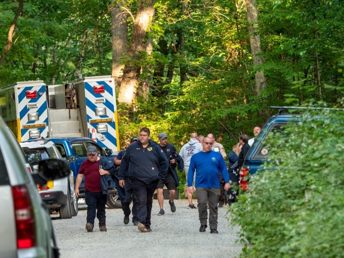 Search and rescue teams leave the command post at St. Mary's Wilderness en route to the Blue Ridge Parkway to search for the site where a Cessna Citation crashed over mountainous terrain near Montebello, Va., Sunday, June 4, 2023.