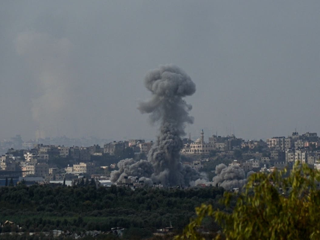 Smoke rises following an Israeli airstrike in the Gaza Strip, as seen from southern Israel, Monday, Nov. 13, 2023.
