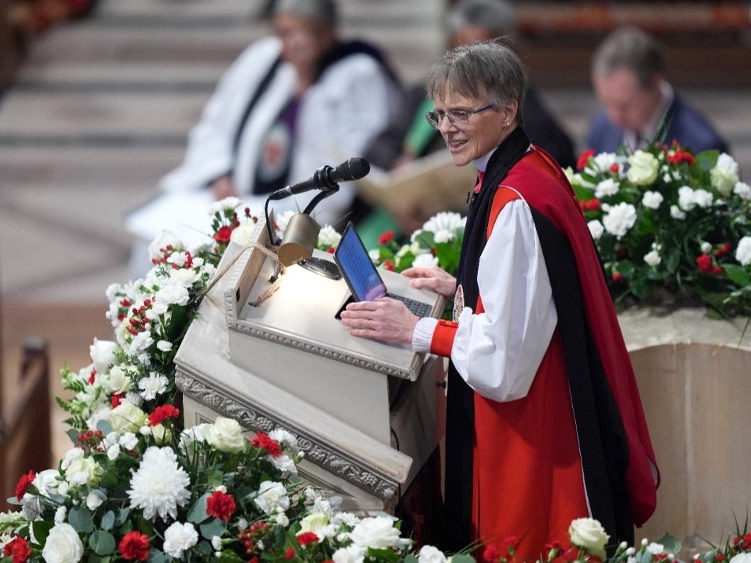 The Rev. Mariann Budde leads the national prayer service attended by President Donald Trump at the Washington National Cathedral, Tuesday, Jan. 21, 2025, in Washington D.C.