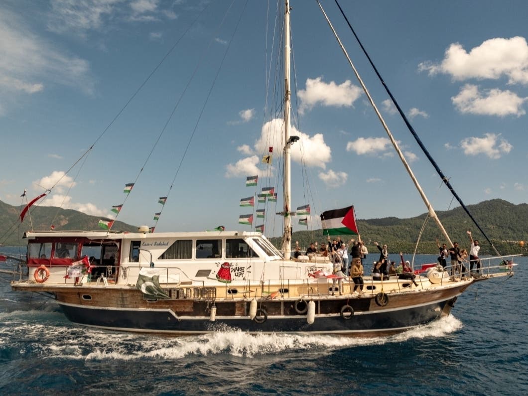 Boats belonging to the Global Sumud Flotilla, carrying activists and humanitarian aid, depart for Gaza from the port of Marmaris, Turkey, Thursday, May 14, 2026, in an attempt to break the Israeli naval blockade.