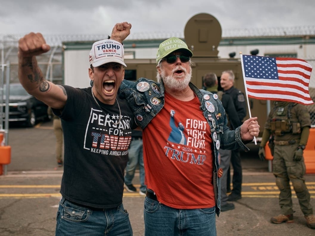ICE supporters react outside the Delaney Hall detention center on Saturday, May 30, 2026, in Newark, N.J.