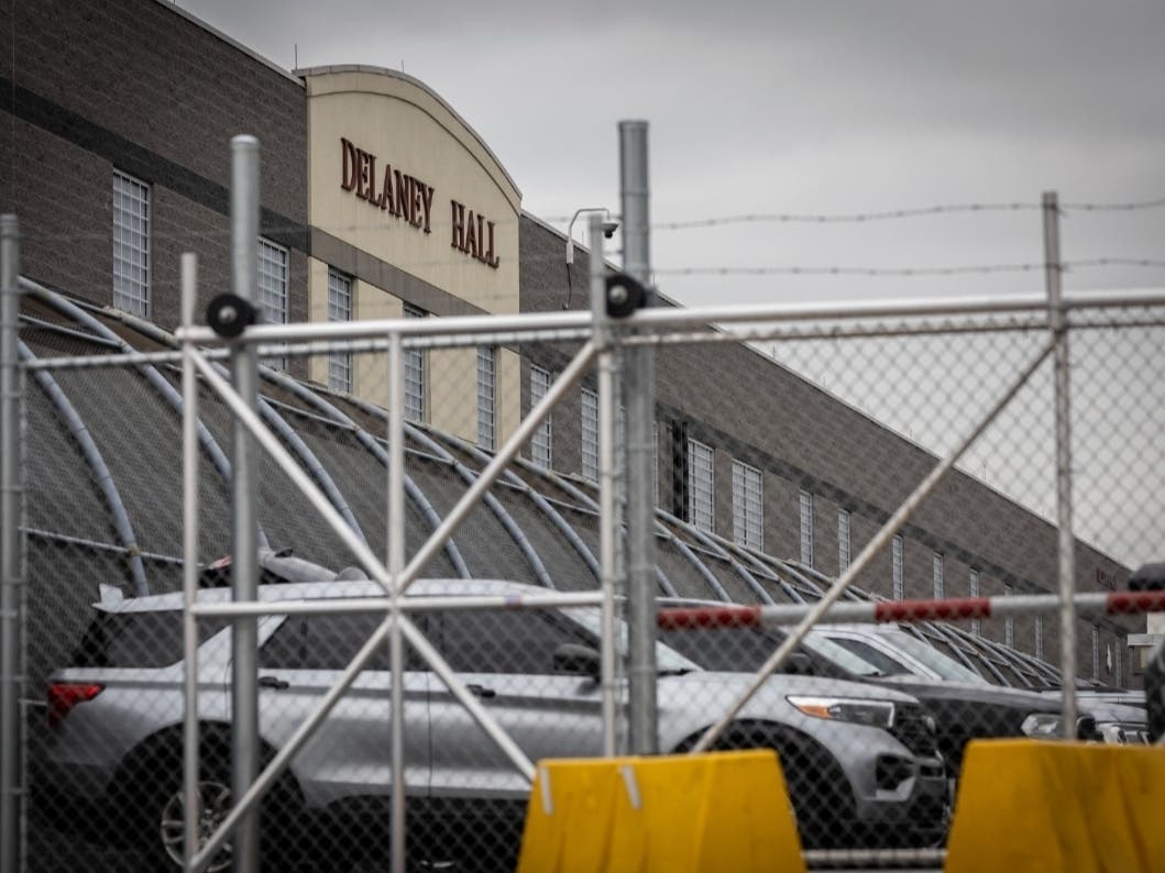 A vehicle hit a woman during a protest outside Delaney Hall in Newark, NJ on June 21, 2026, authorities said. Above, a view of the prison on June 16, 2025.
