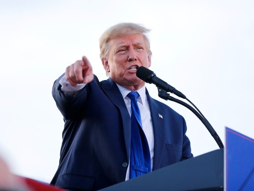 Former President Donald Trump speaks at a rally at the Delaware County Fairgrounds, Saturday, April 23, 2022, in Delaware, Ohio, to endorse Republican candidates. He'll campaign for Dr. Oz on Friday in Pennsylvania.