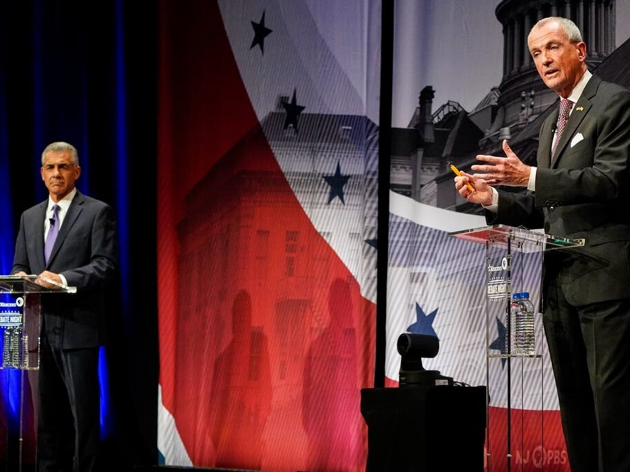 Gov. Phil Murphy during the gubernatorial debate with Republican challenger Jack Ciattarelli Oct. 12 at Rowan University.