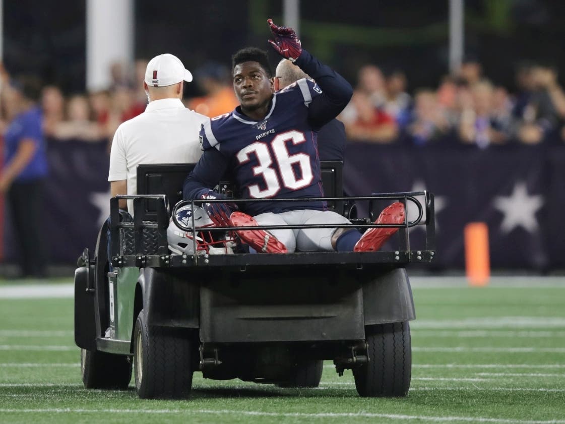 Brandon King gets carted off the field Thursday night.