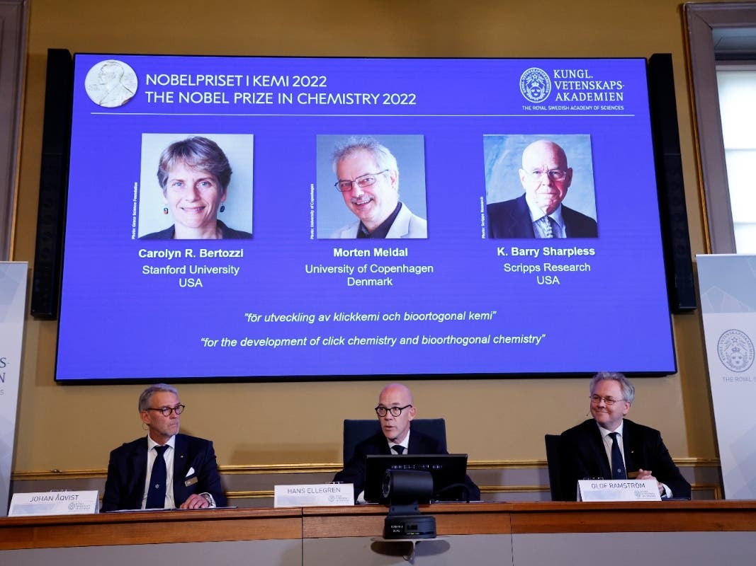 The winners of the 2022 Nobel Prize in chemistry are Caroline R. Bertozzi of the United States, Morten Meldal of Denmark and K. Barry Sharpless of the United States.