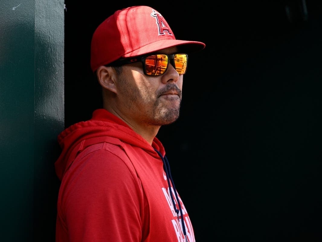 Los Angeles Angels manager Kurt Suzuki before a baseball game against the Washington Nationals, Sunday, Sept. 13, 2026, in Washington.