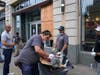 Crews worked to board up the Chipotle on Nicollet Mall, Thursday, Aug. 27, 2020.