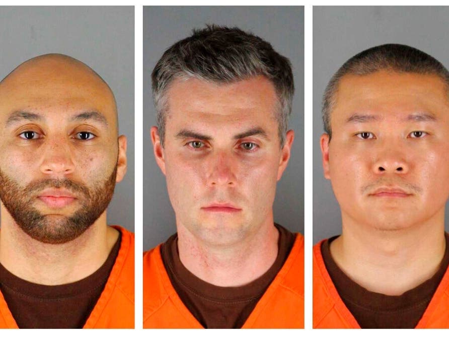 This combination of photos provided by the Hennepin County Sheriff's Office in Minnesota on June 3, 2020, shows, from left, former Minneapolis police officers J. Alexander Kueng, Thomas Lane and Tou Thao.