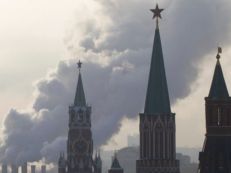 The capital's landmark Kremlin towers are seen from a hotel in downtown Moscow, Russia, Tuesday, March 6, 2012. 