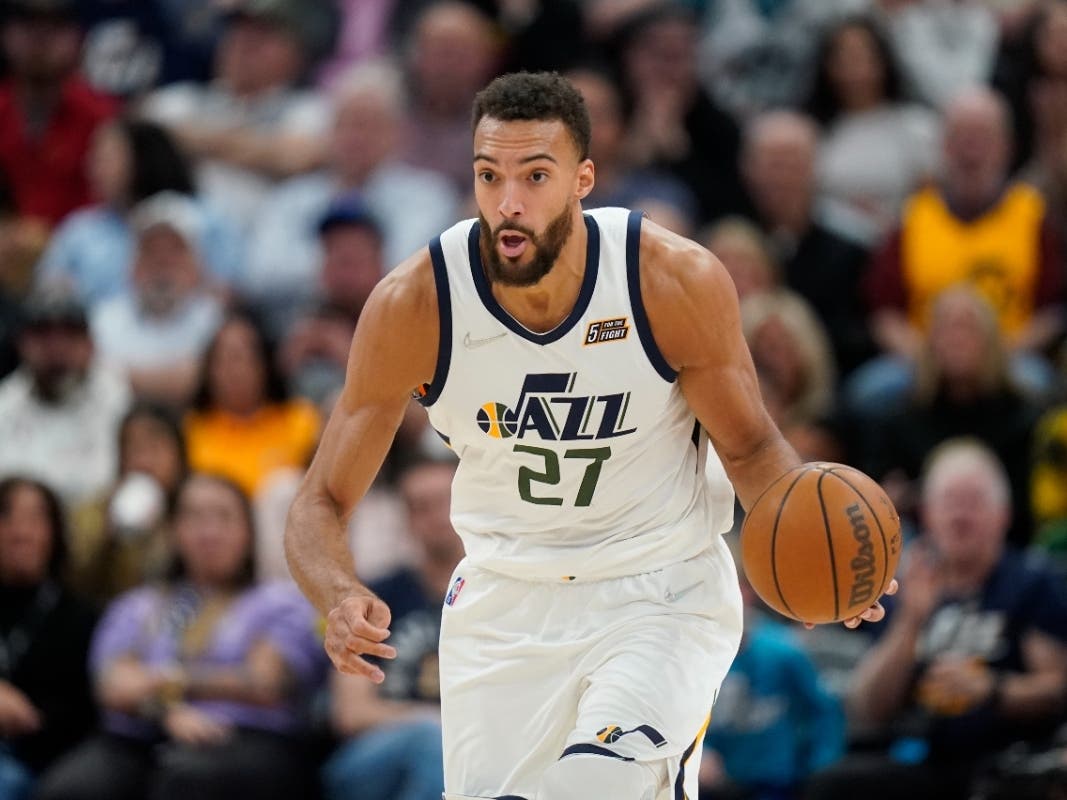 Utah Jazz center Rudy Gobert brings the ball up during the second half of the team's NBA basketball game against the Oklahoma City Thunder on Wednesday, April 6, 2022, in Salt Lake City. 