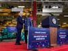 President Joe Biden shakes hands with Brandon Moore, training program leader, after he was introduced to speak at the Cummins Power Generation facility in Fridley, Minn., Monday, April 3, 2023.