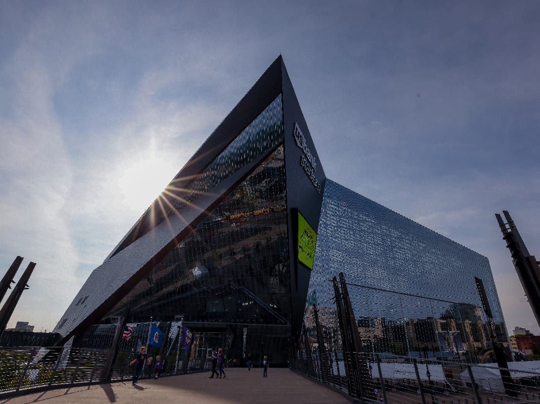 A view of the outside of U.S. Bank Stadium before an NFL football game between the Minnesota Vikings and Tampa Bay Buccaneers, Sunday, Sept. 9, 2023 in Minneapolis.