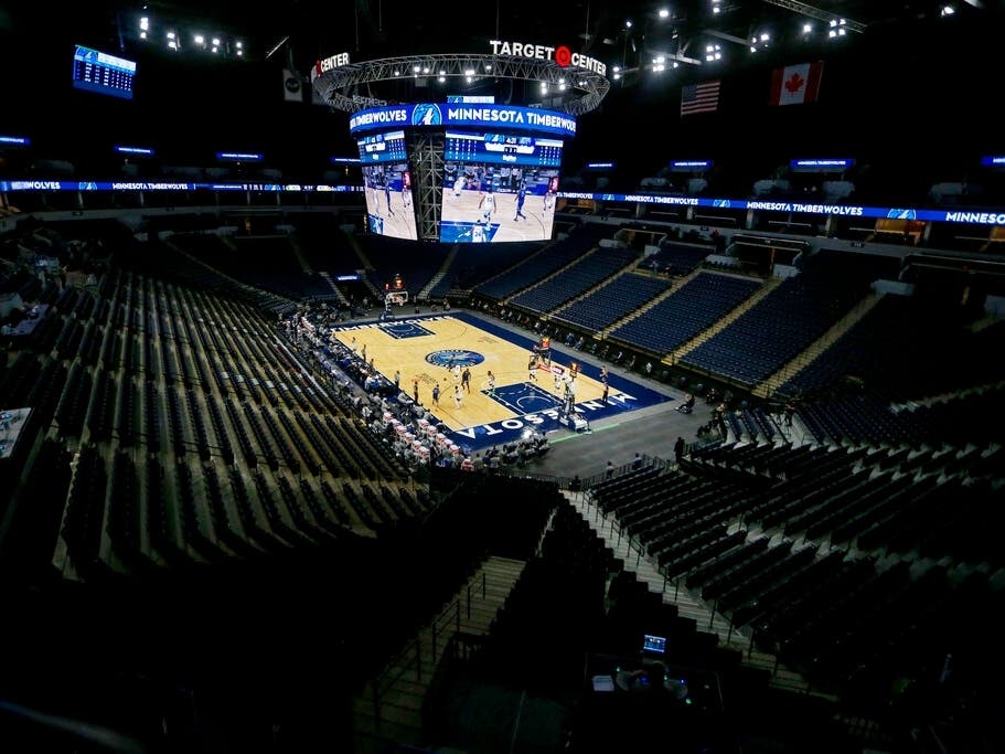 The Memphis Grizzlies play the Minnesota Timberwolves at an empty Target Center arena for a preseason NBA basketball game Monday, Dec. 14, 2020, in Minneapolis.