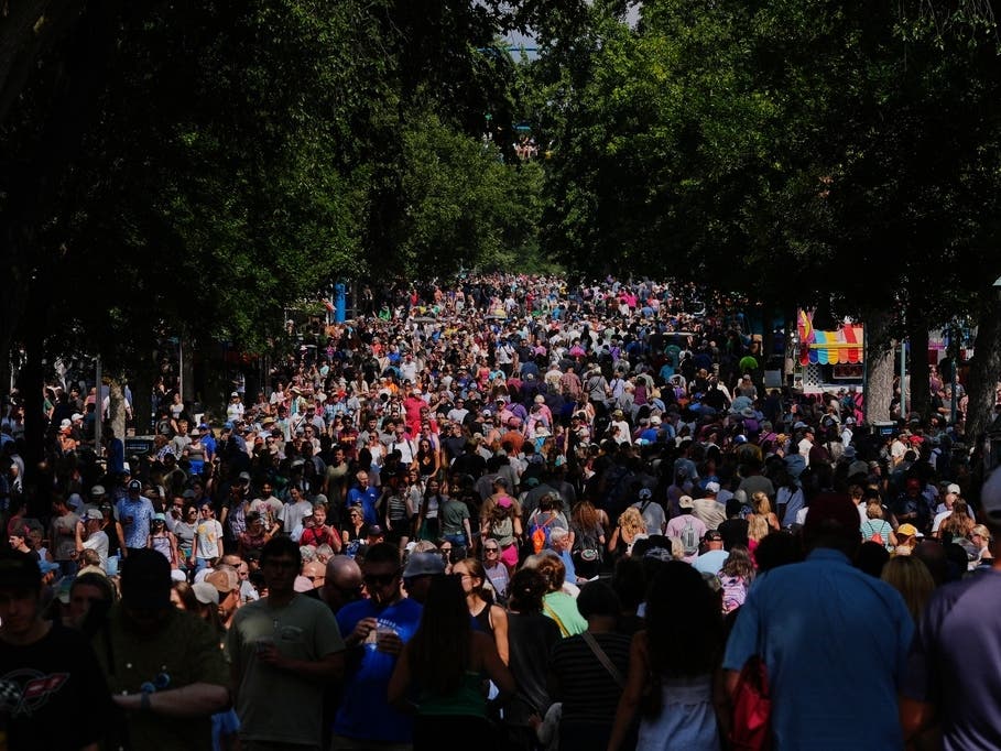 Crowds fill the grounds at the Minnesota State Fair, Thursday, Aug. 27, 2026, in Falcon Heights, Minn.
