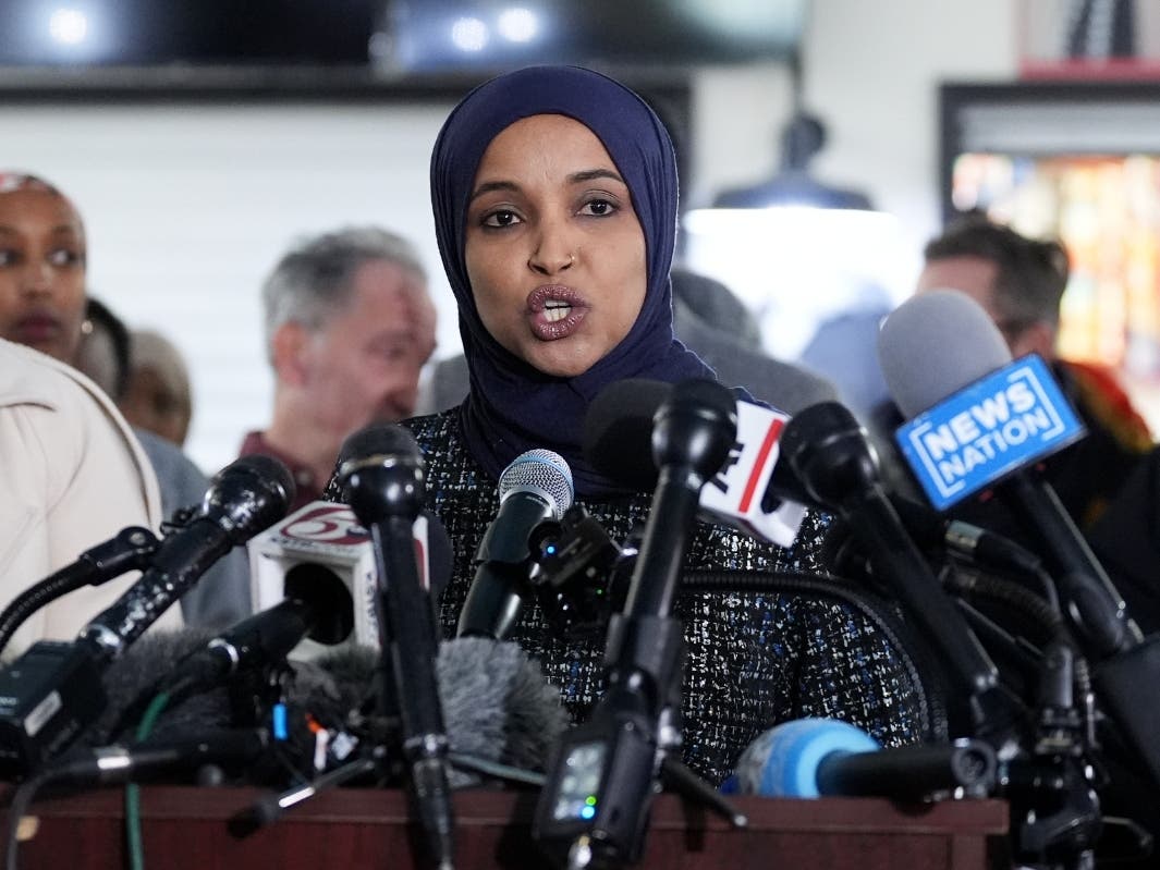 FILE - Rep. Ilhan Omar, D-Minn., speaks during a news conference on Jan. 28, 2026, in Minneapolis.