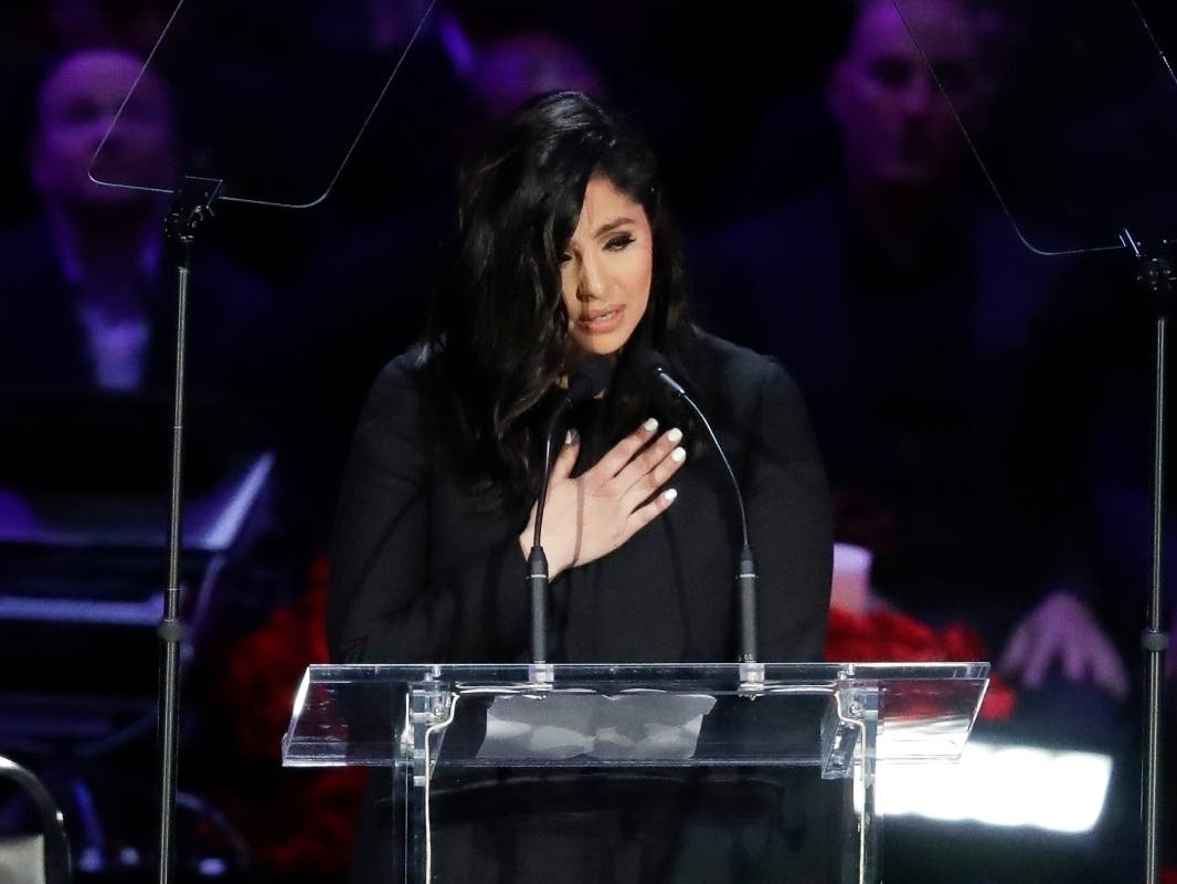 Vanessa Bryant speaks during a celebration of life for her husband Kobe Bryant and daughter Gianna Monday, Feb. 24, 2020, in Los Angeles.