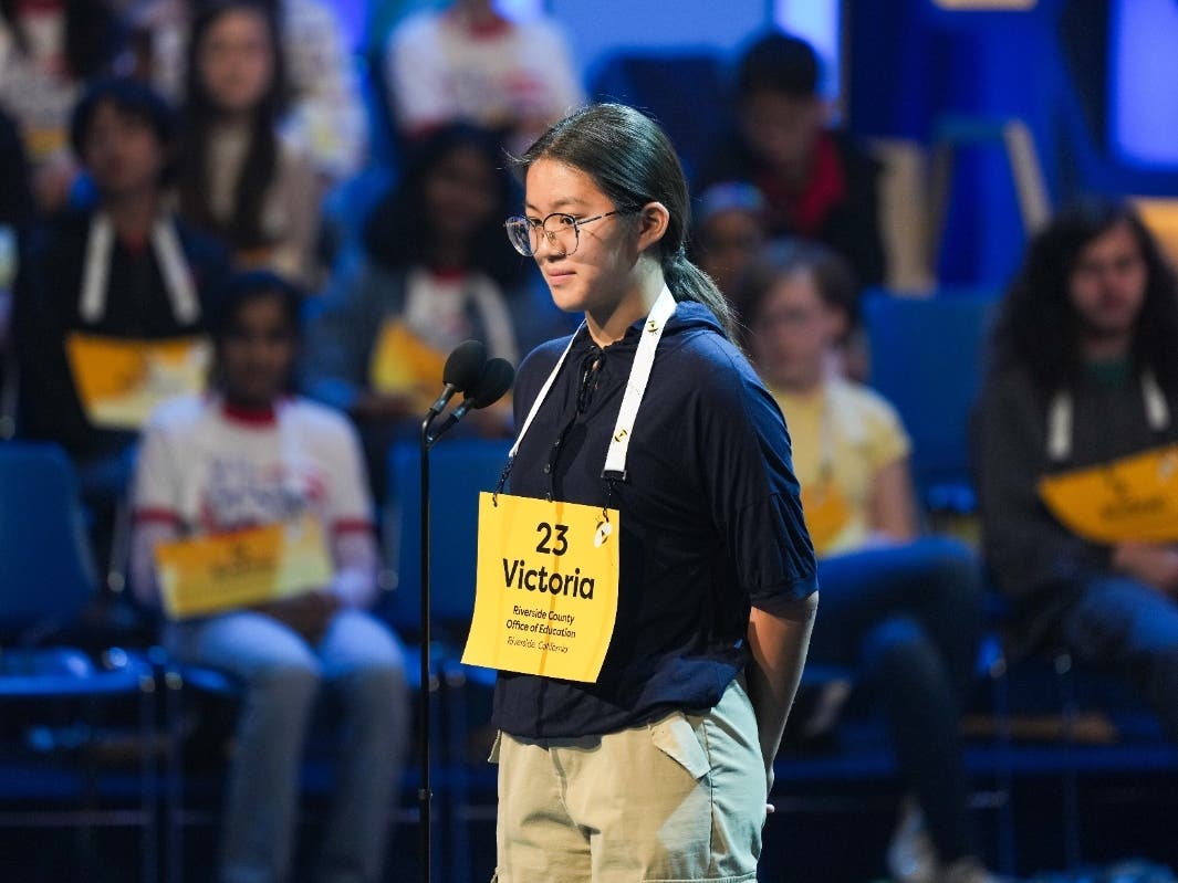 Victoria Li, 12, of Eastvale, Calif., competes during the first preliminary round of the Scripps National Spelling Bee, Tuesday, May 26, 2026, in Washington.