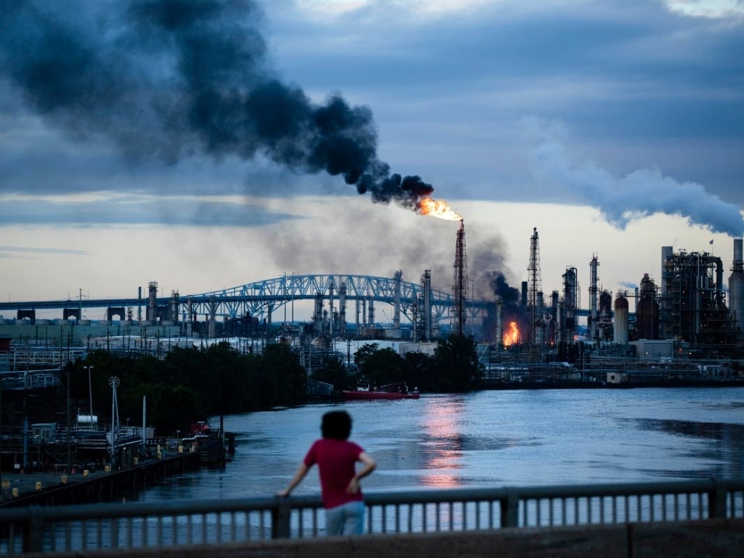 Flames and smoke emerge from the Philadelphia Energy Solutions Refining Complex in Philadelphia, Friday, June 21, 2019.