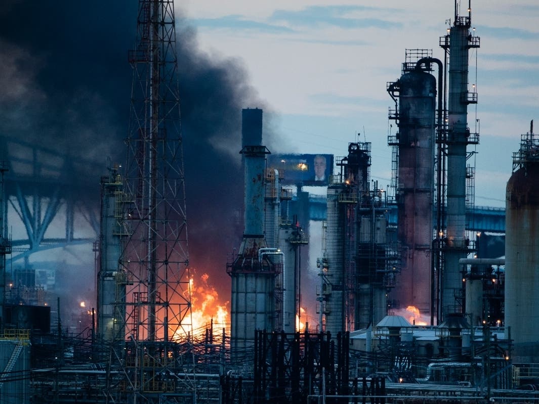 Flames and smoke emerge from the Philadelphia Energy Solutions Refining Complex in Philadelphia, Friday, June 21.