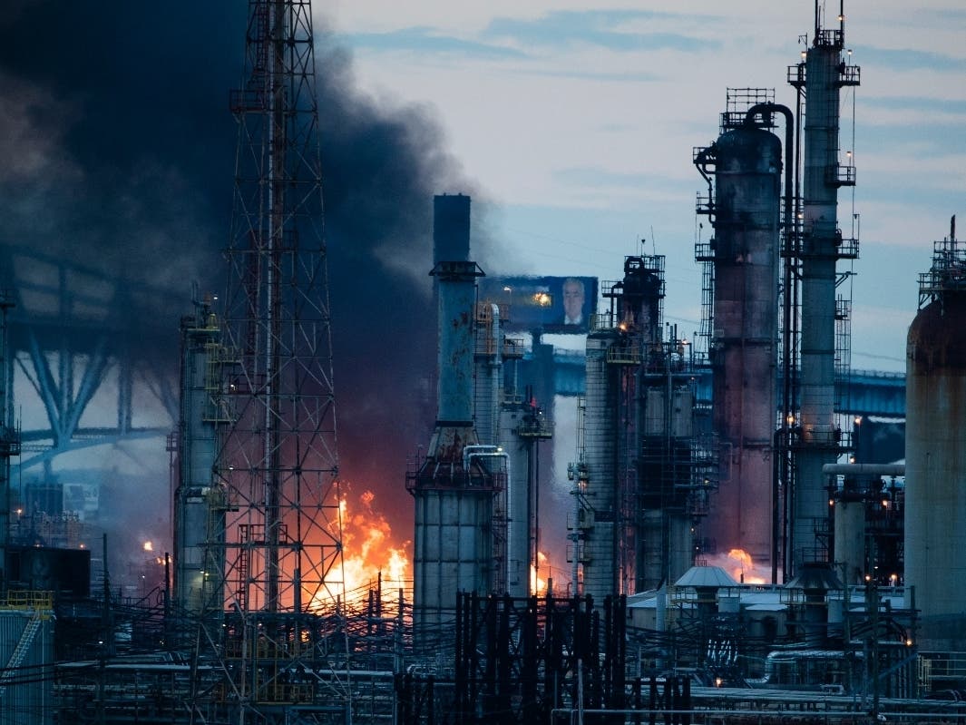 Flames and smoke emerge from the Philadelphia Energy Solutions Refining Complex in Philadelphia, Friday, June 21, 2019.