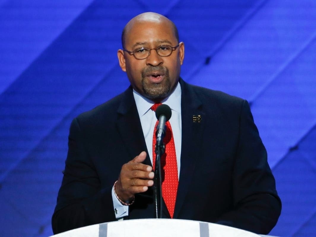 Former Philadelphia Mayor Michael Nutter speaks during the final day of the Democratic National Convention in Philadelphia, Thursday, July 28, 2016.