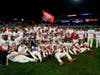 The Philadelphia Phillies pose after winning the baseball NL Championship Series against the San Diego Padres in Game 5 on Sunday, Oct. 23, 2022, in Philadelphia.