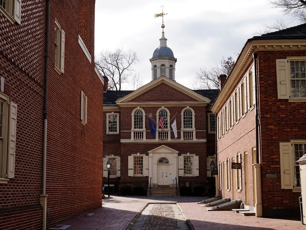 Shown is the National Historic Landmark Carpenters' Hall in Philadelphia, Wednesday, Jan. 6, 2021.