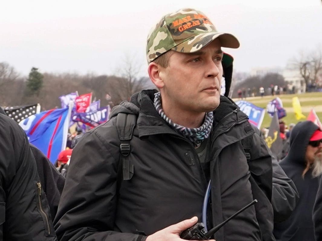 FILE - Proud Boys member Zachary Rehl walks toward the U.S. Capitol in Washington, in support of President Donald Trump on Jan. 6, 2021.


