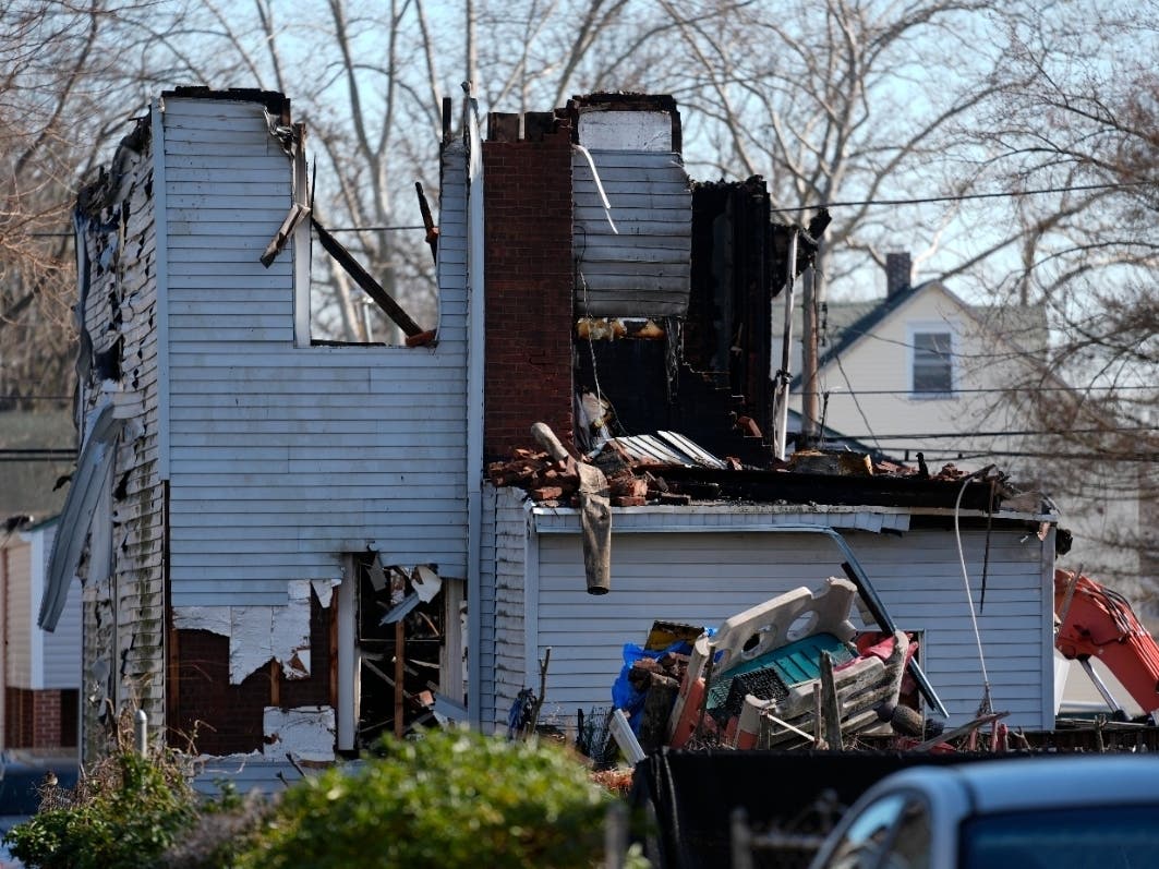 A home destroyed by from fire is shown in East Lansdowne, Pa., Thursday, Feb. 8, 2024.